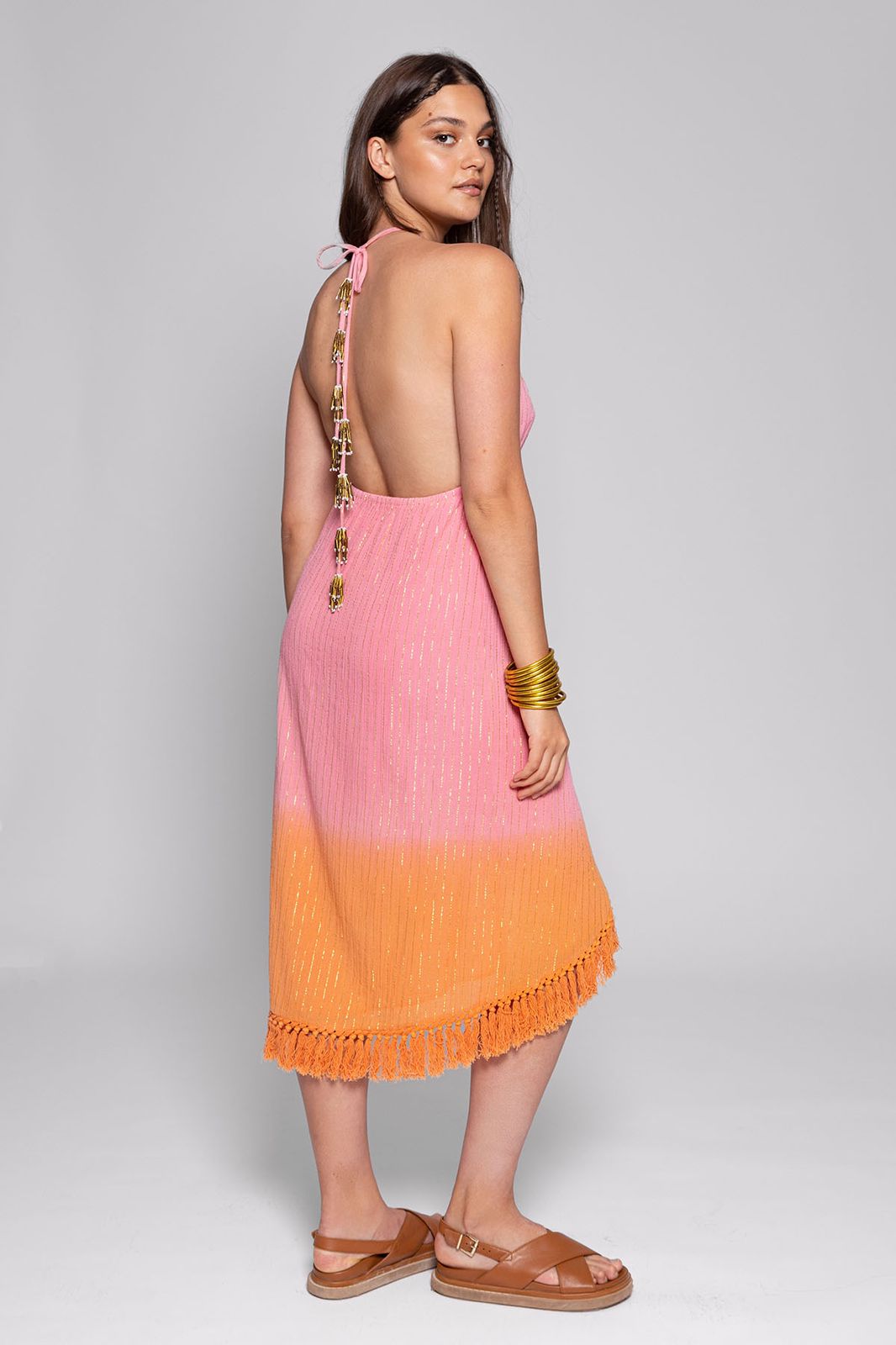 ADELA DRESS TIE & DYE PINK AND ORANGE